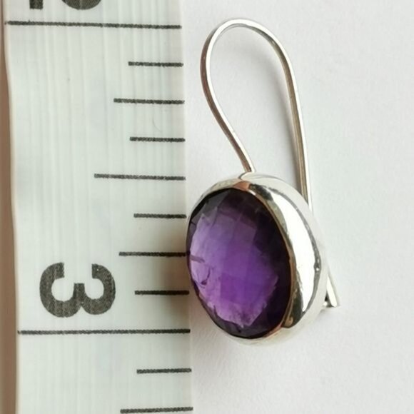 Modernist sterling silver checkerboard cut Amethyst drop earrings 🆕 - Picture 3 of 7